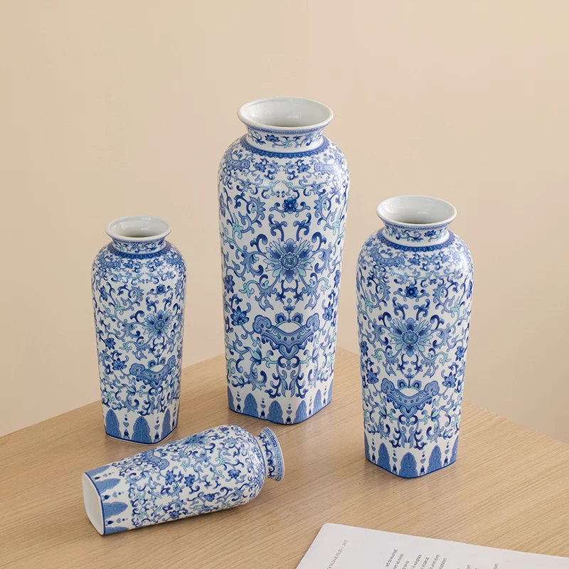 

Chinese-style retro blue-and-white porcelain vase decorative item for living room flower arrangement, ceramic from the Song Dyna