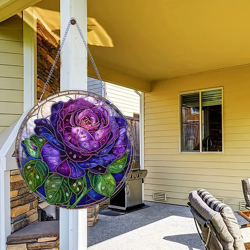 

PVC Glass Special Shaped Vintage Pattern Diamond Painting Hanging Decor Diamond Drawing Suncatcher Ornament Home Windows Decor