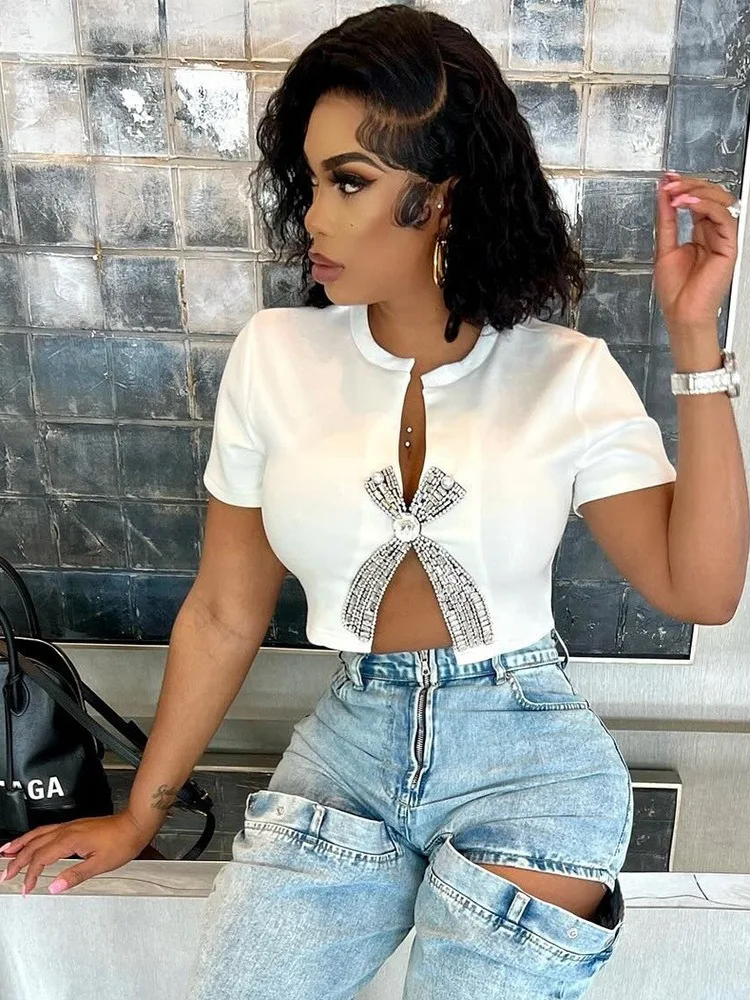 

Женский топ со стразами, открытый крой, барлинг живота, уличный Sle Thiened ort Sve, хлопковая одежда, весенний сезон Faion