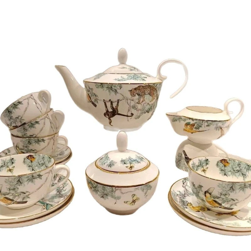 Light luxury equatorial jungle series coffee set bone china coffee cup saucer pot combination set gift box