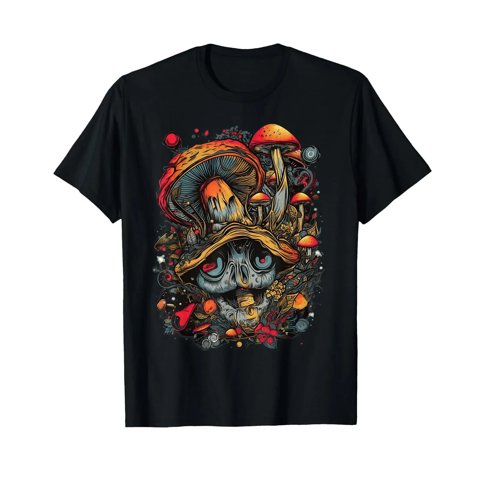 Mushroom Rave Colourful Abstract Goa Trance Music T Shirt black vintage Washed graphic Comfortable Unisex Slightly Stylish