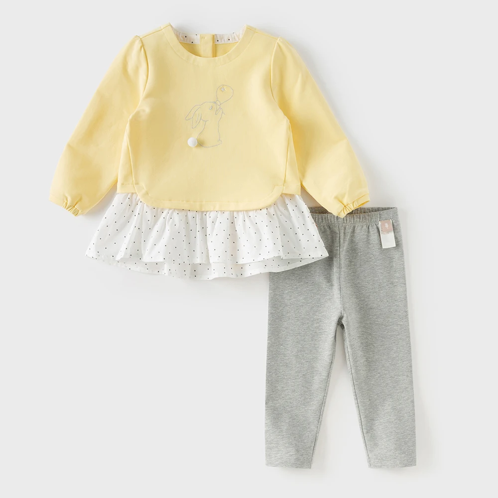 Dave Bella Children's T-shirt Pants 2PCS Set Girls Leggings Long Sleeve Tops Two-Piece Set Sweet Print Outdoor Party DB1261475