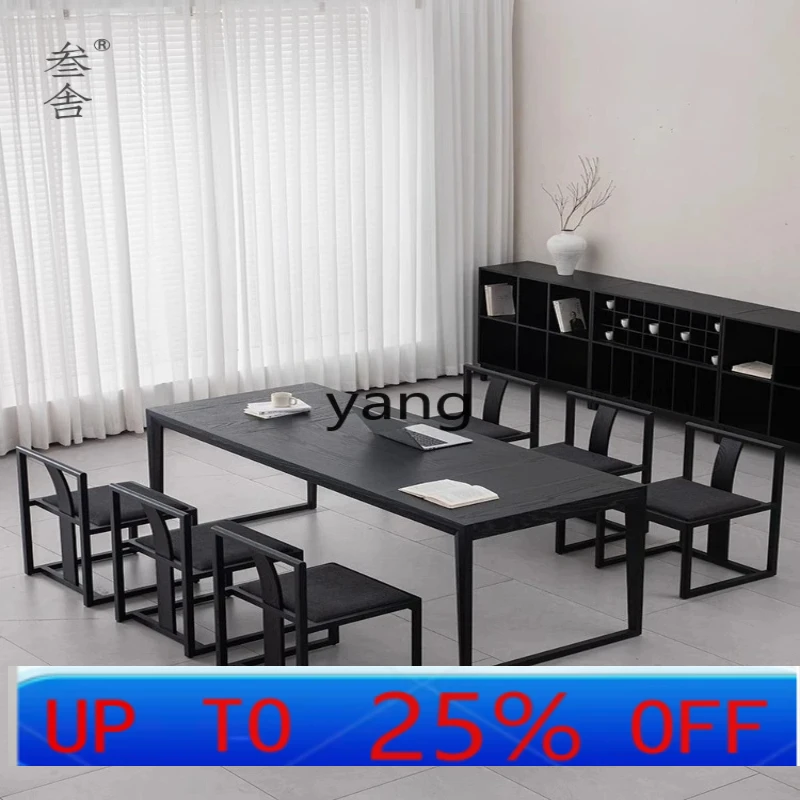 

Lmm solid wood desk modern dining table dual-purpose black rectangular large table workbench