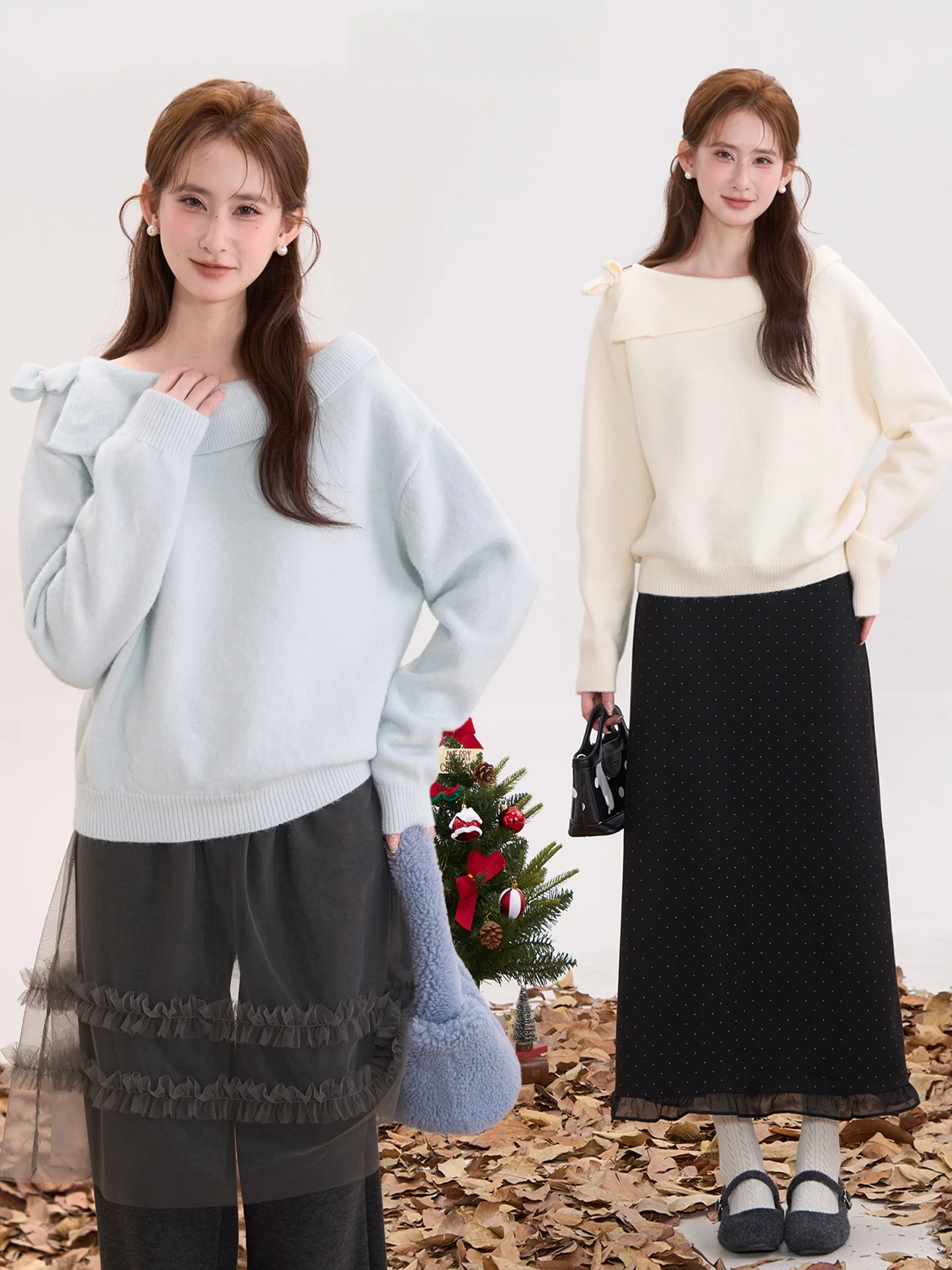 

Ele Loose Knitted Sweater with Knot One oulder Design Soft Acrylic Nylon Polyester Blend for Women's Daily Wear