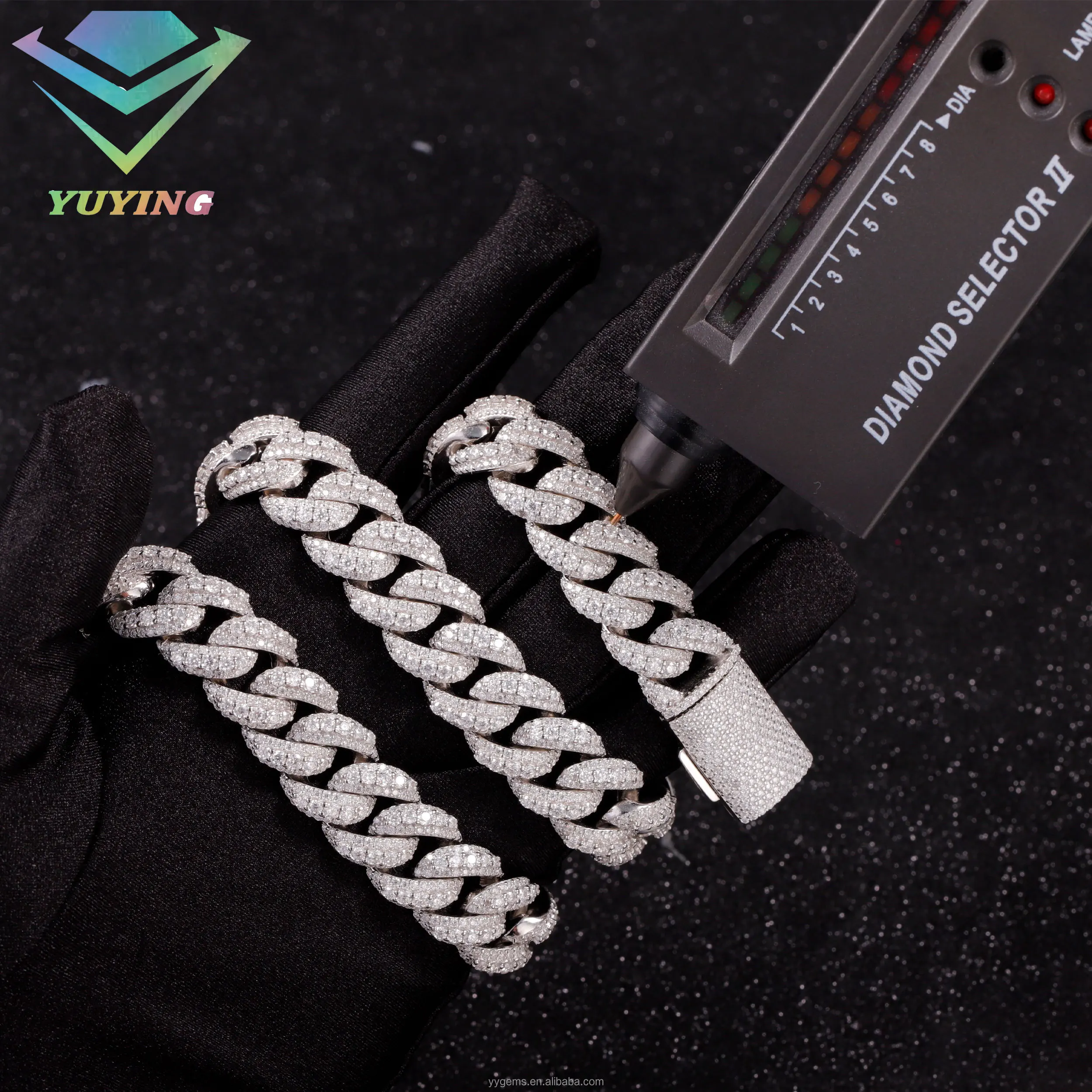Yy New Design Iced Out 18mm Curved Cuban Link Chian Vvs Moissanite Pass Diamond Tester 925 Silver Fine Jewelry Necklaces for Men