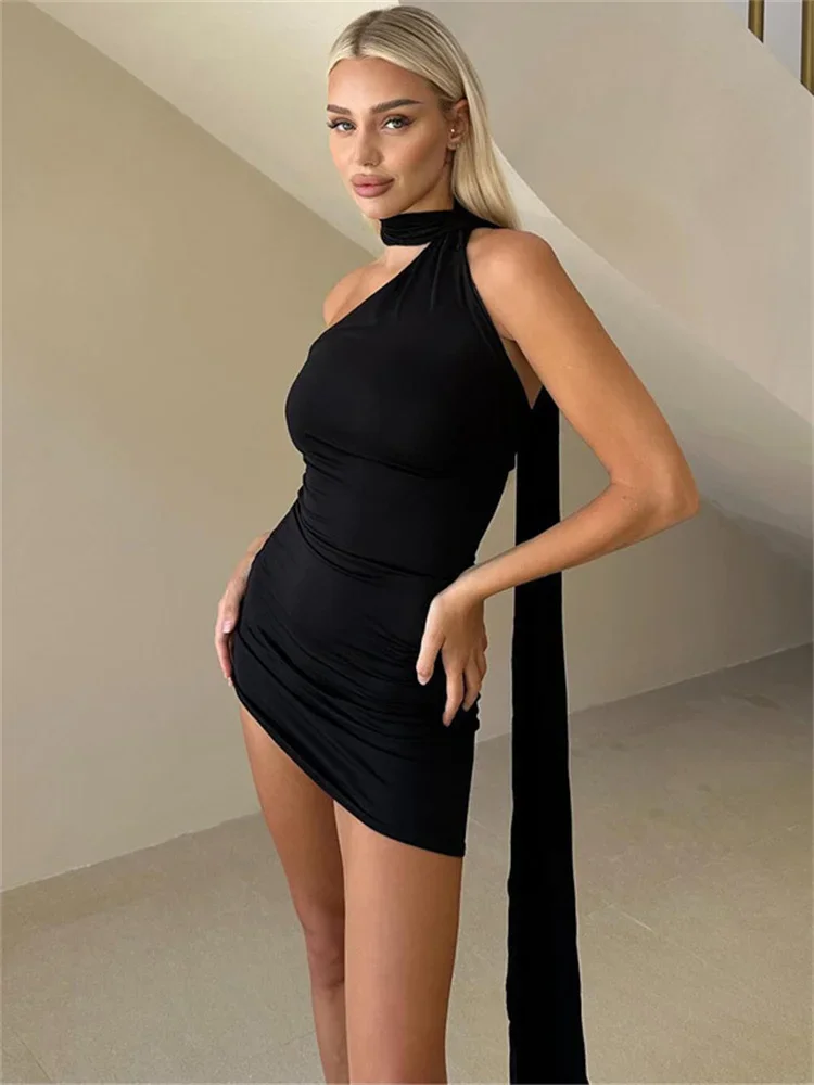 

Spring Black Backless MIni Dress Women's High Waist Skinny Sleeveless Solid Streetwear Female Casual Bandage Party Dress