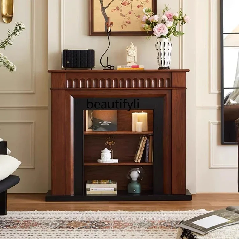 

French retro solid wood fireplace decorative cabinet American living room porch cabinet decorative locker