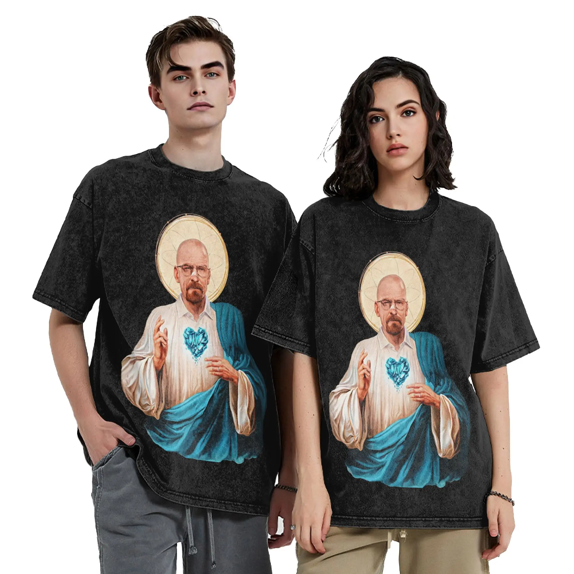 Saint Walter White Breaking Bad T Shirt Hip Hop Washed Oversize T-Shirt  Vintage for Men Women Tops Streetwear Summer Tees