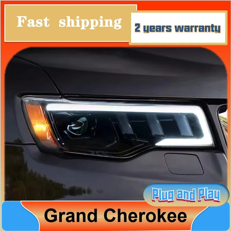 

Стайлинг автомобиля для Jeep Grand Cherokee, головная лампа 2014-2021 Grand Cherokee, фара DRL, сигнал поворота, объектив проектора ближнего и дальнего света