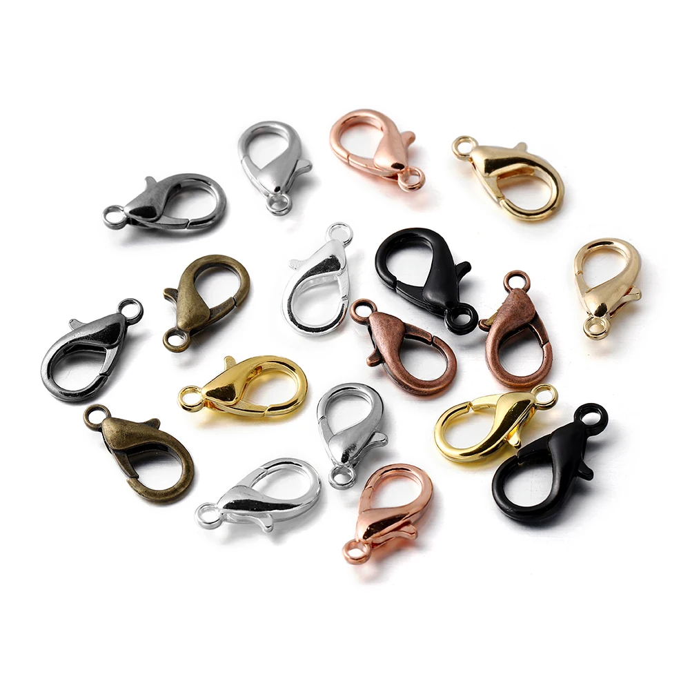 50/100Pcs 10/12/14/16/18/21mm Alloy Lobster Clasp Hooks Connector Necklace Bracelet Chain for DIY Jewelry Making Accessories