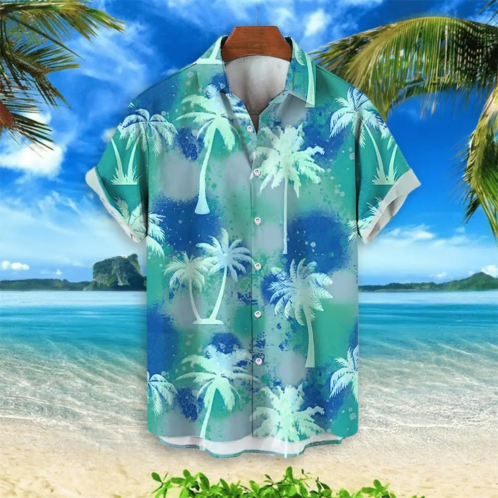 2024 Coconut Tree Hawaiian Shirt Party Summer Men\'s Clothing Top Tshirt Men\'s Shirts Casual Shirt For Men Short Sleeved Fashion