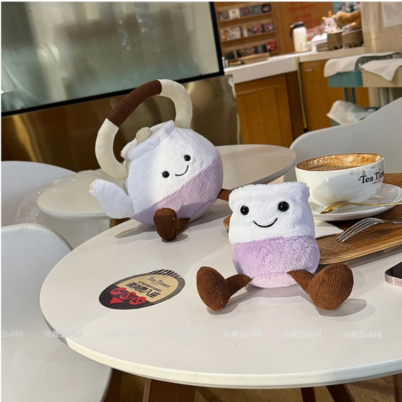 Cute Teapot Cup Cake Stuffed Plush Toys Kawaii Taro Paste Purple Tea Seat Cartoon Dolls Soft Plush Gifts For Girl Room Decor
