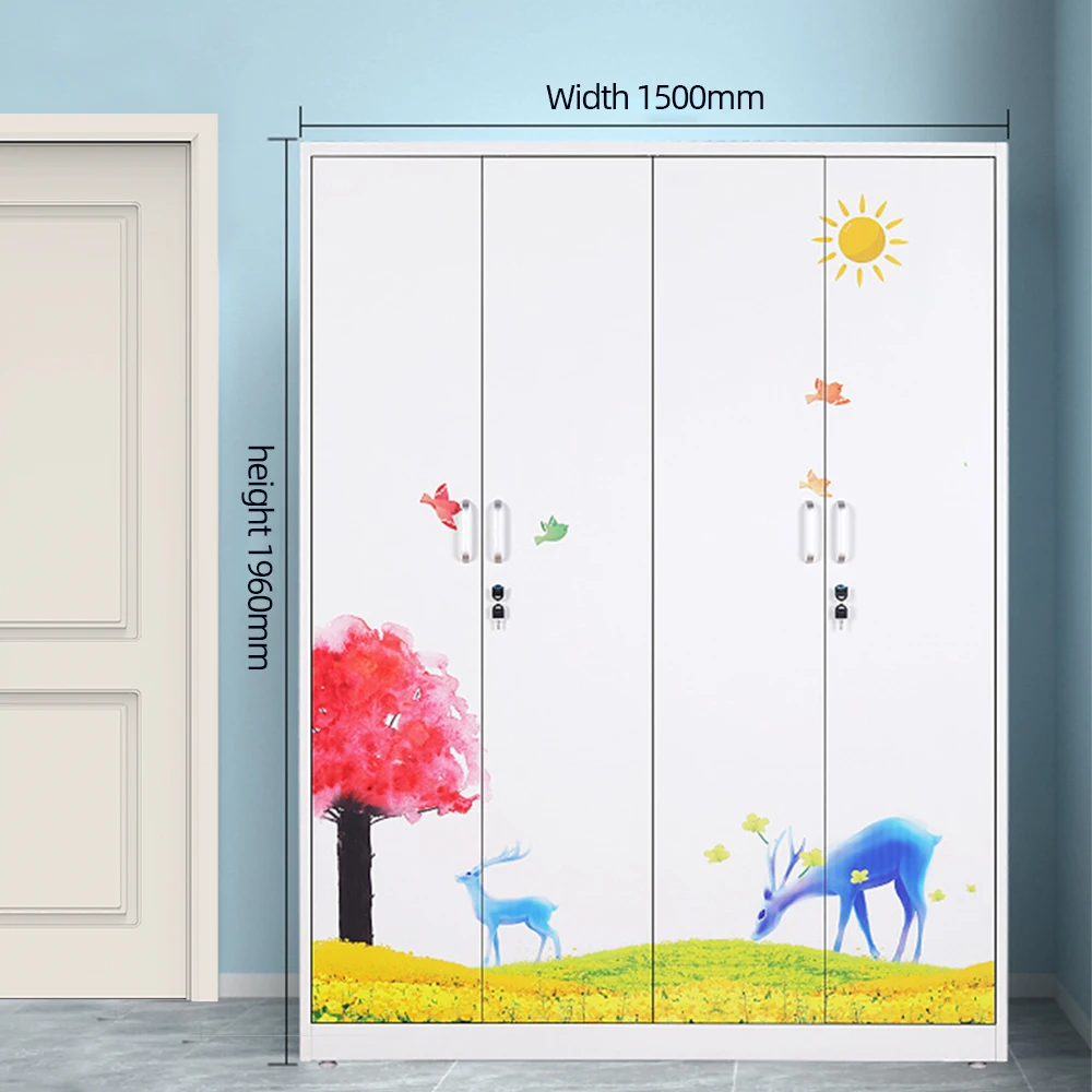 Modern Steel Children's Bedroom Wardrobe with Sliding Door Drawer -- Eco-friendly and durable, space-saving design