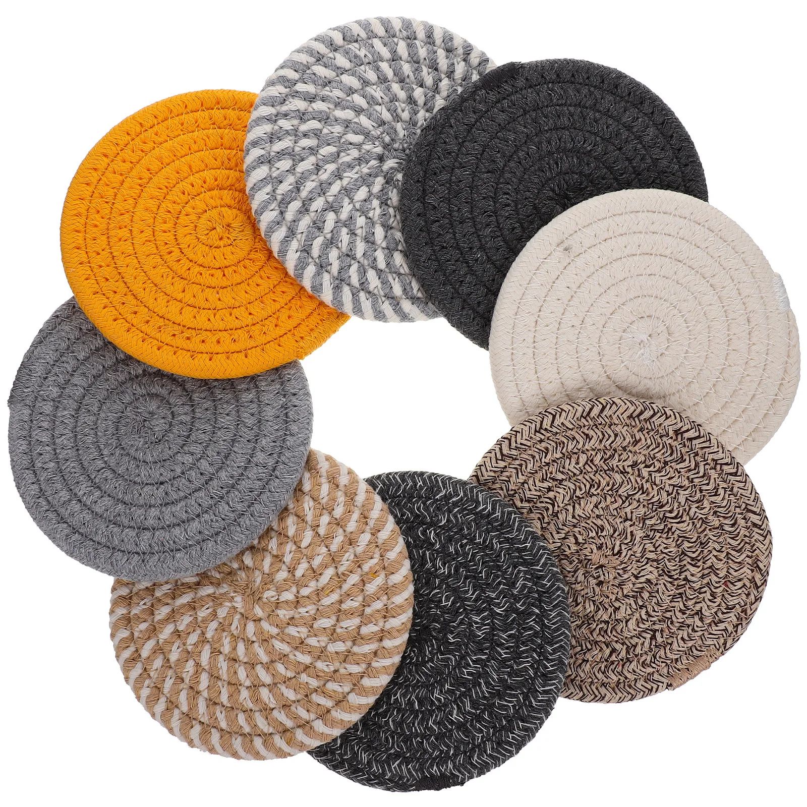 

8Pcs Cotton Woven Heat Resistant Coasters Table Mats Cup Holders Drink Pads Pot Protectors Cup Coasters Coaster Set