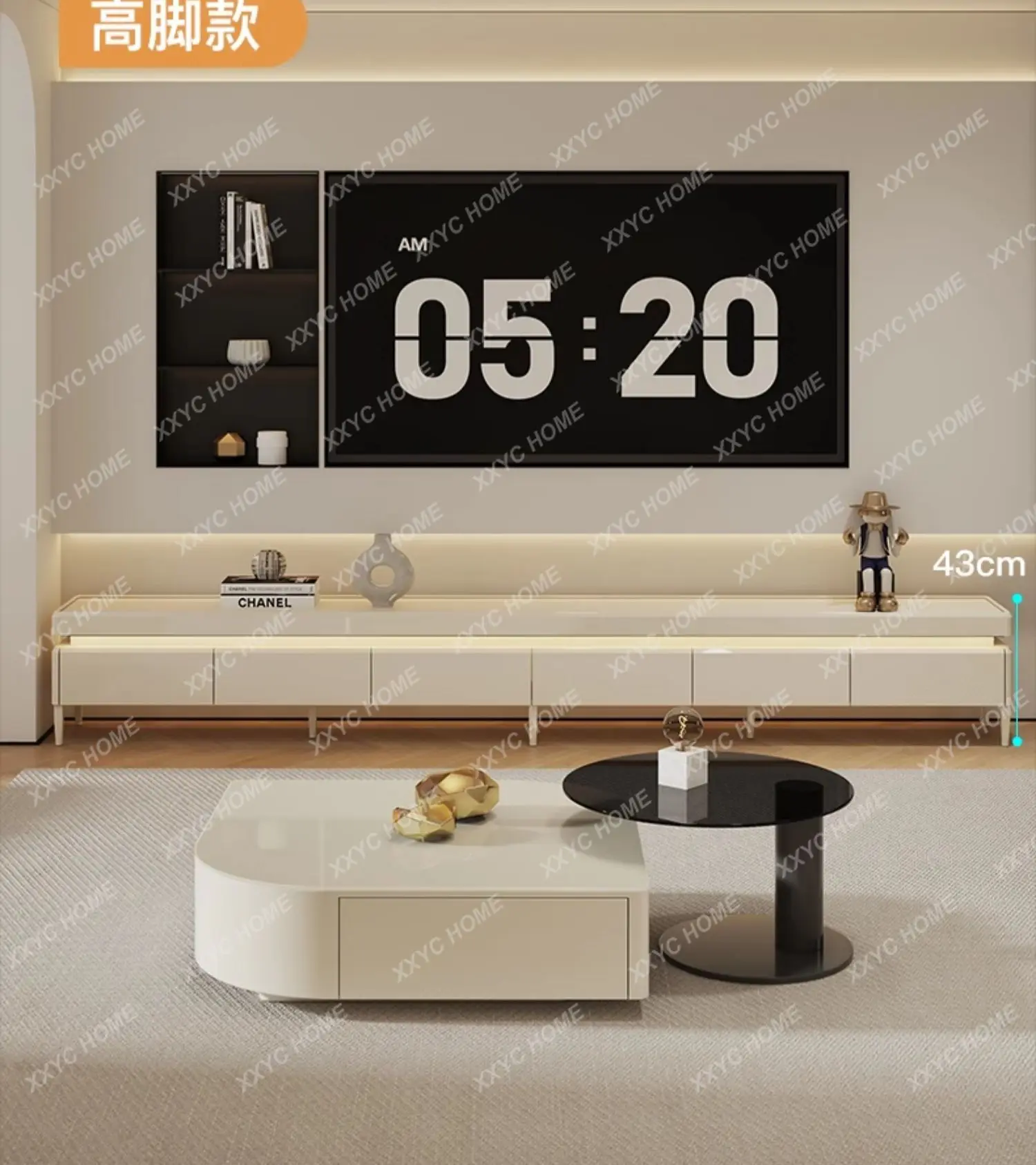 

LTV cabinet living room household coffee table combination cream style high foot