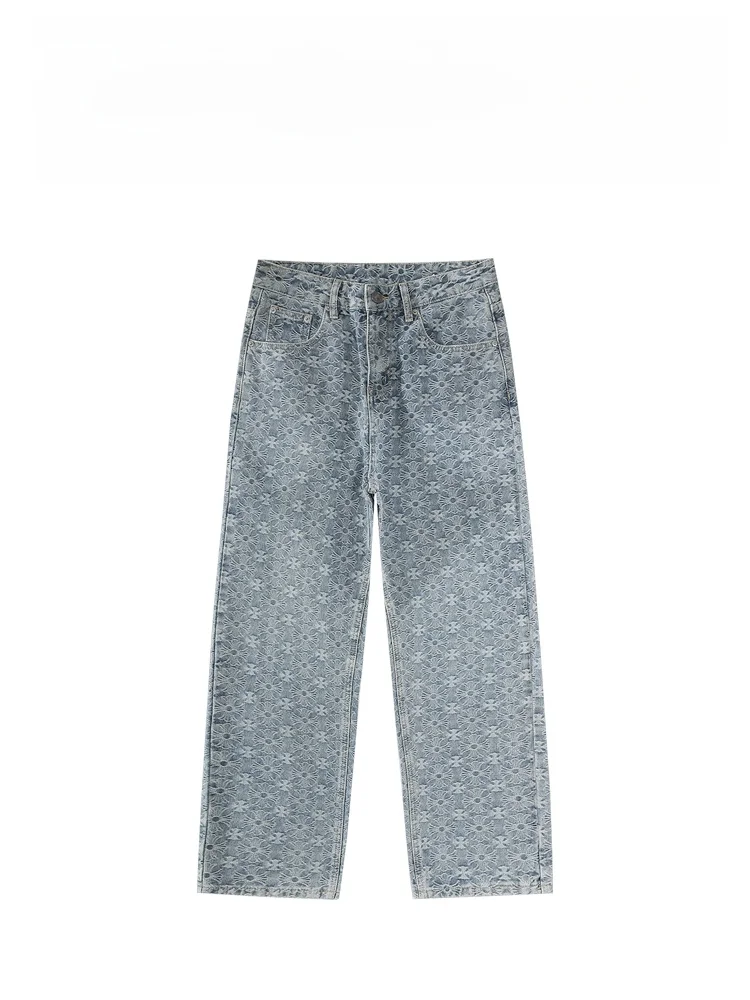 

BAIRBAOLIY Men's Luxury Lightweight Cross Stitched Denim Jeans Street Sle Loose Straight Leg Pants Faionable Casual Jeans