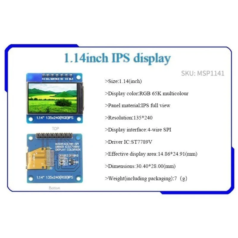 1.14 Inch IPS OLED Display Module LCD Screen 135*240 RGB TFT for Arduino 135x240 ST7789 LCD Board SPI Full Color HD OLED 8pin