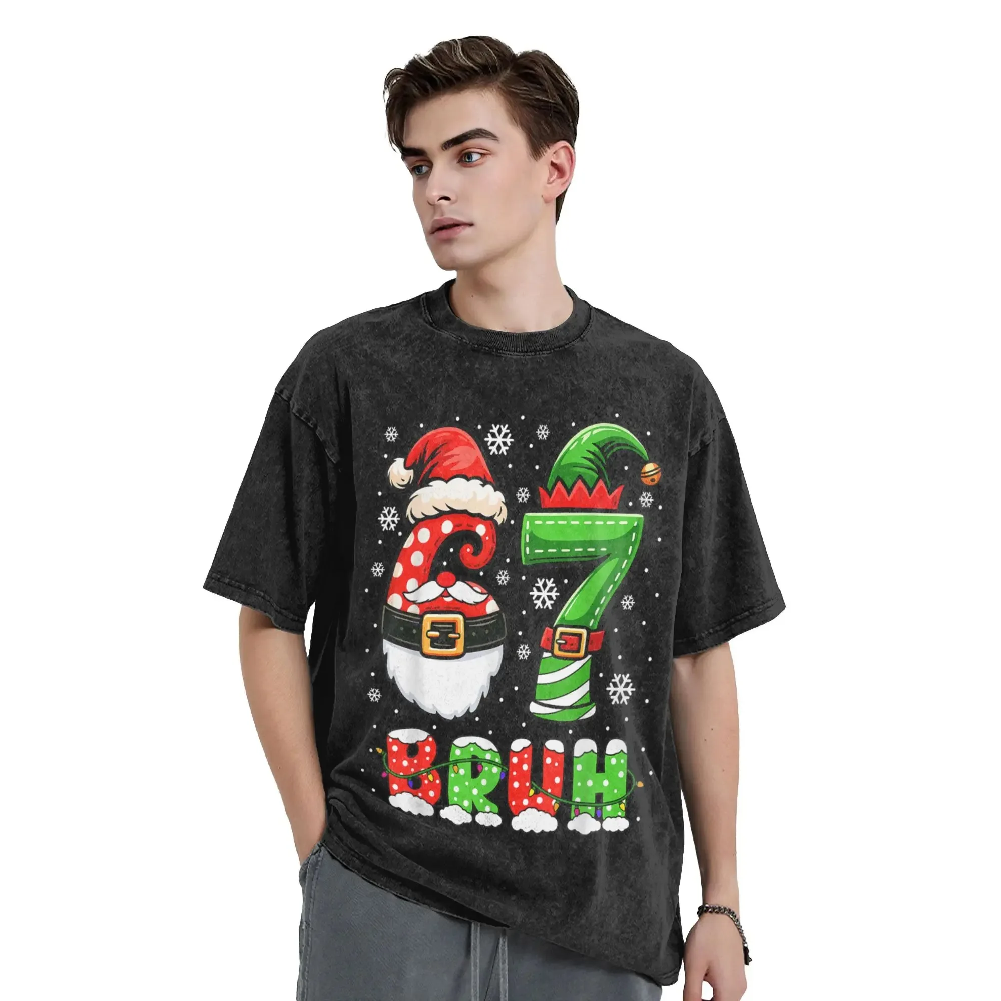 

Washed T Shirt Funny Bruh 67 Six Seven 6 7 Meme Christmas Boys Santa Elf Loose T-Shirts Tshirt for Men Cotton Y2K Oversized Tops
