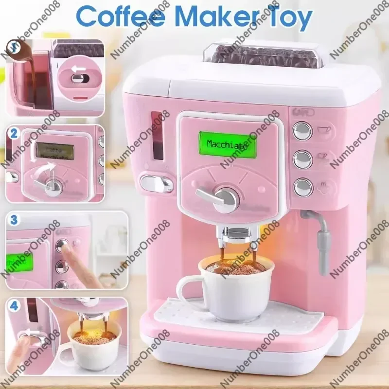 Realistic Electric Coffee Machine Toy Set with Water Tank & Sound, Real Brewing Function for Kids Pretend Play Kitchen
