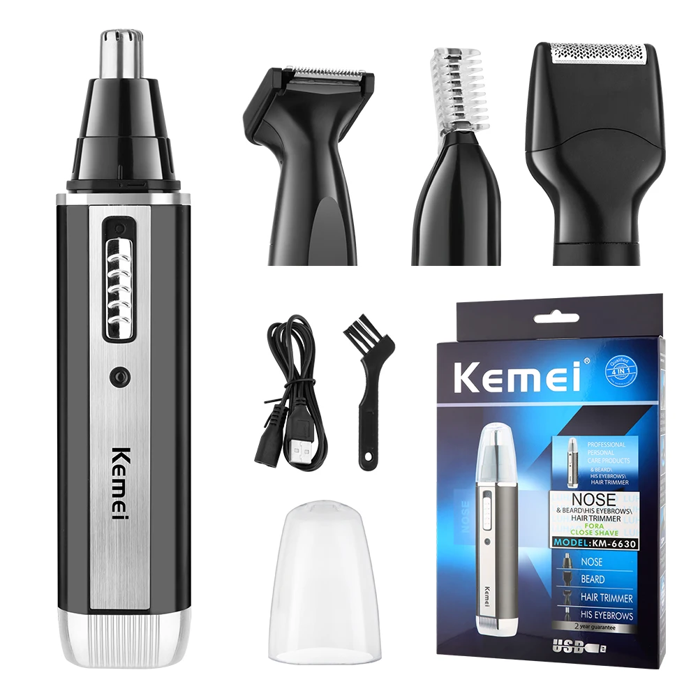 

Kemei Electric Nose and ear trimmer 4 in 1 trimmer for men Rechargeable Trimmer For Hair Beard Nose And Ear Cleaner Grooming Set