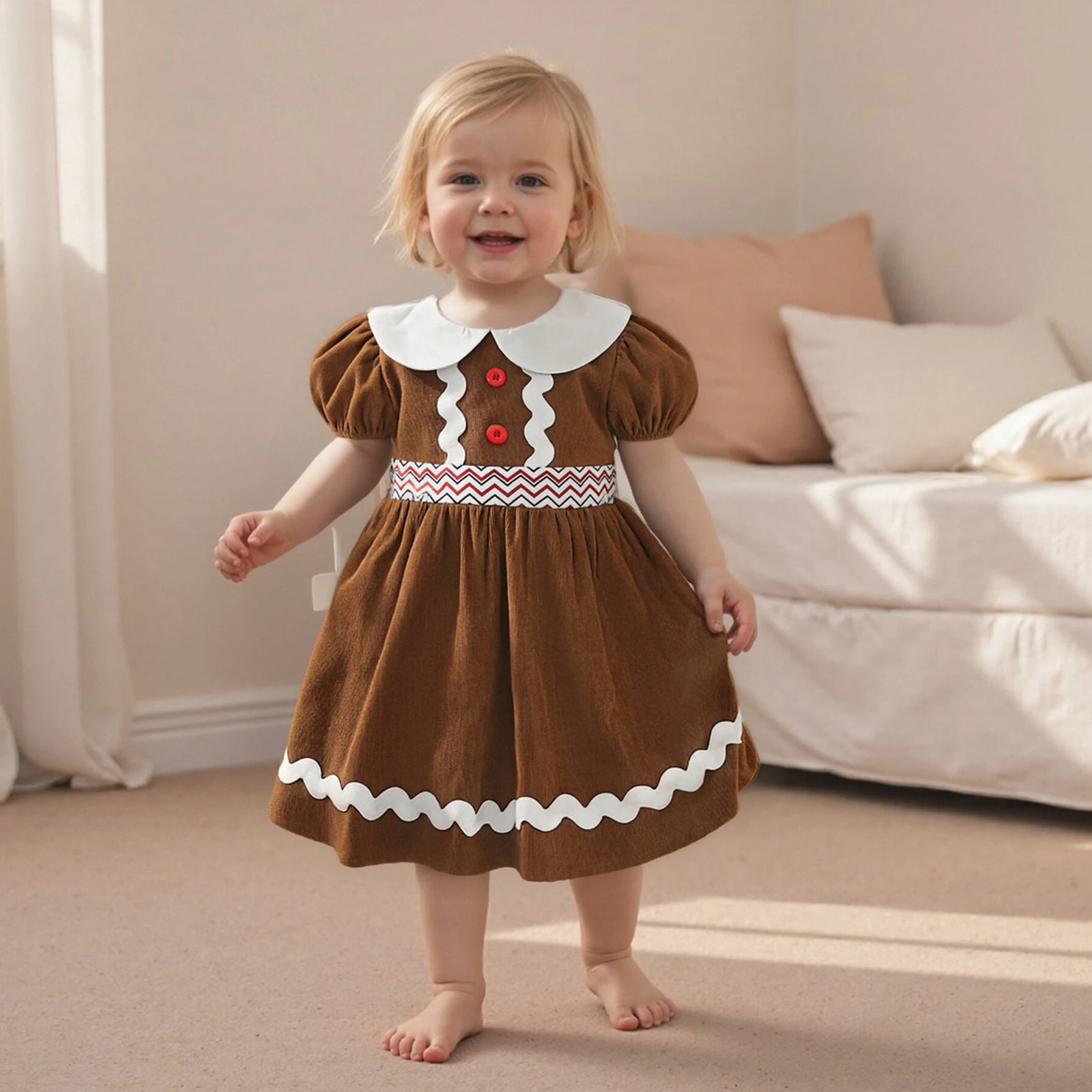 1-7Y Toddler Baby Girl Christmas Outfit Santa Claus Girls Christmas Dresses Smocked Collared Party Holiday Xmas Dress