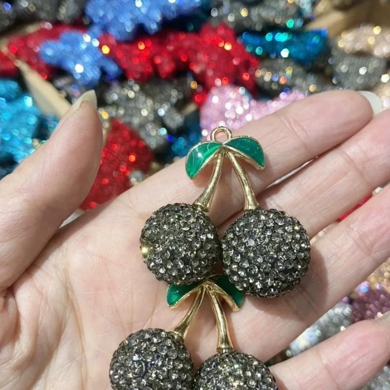 Fancy Beads Hand Made2pcs Ins Handmade Cherry Boutique Diamond Ball Beads Alloy Rhinestone Clay Beads Mobile Phone Chain DIY Loo