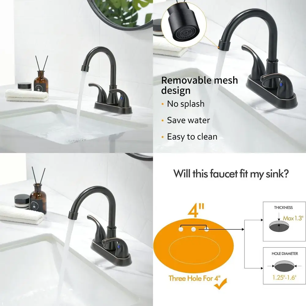 

4 Inch Oil Rubbed Bronze 2-Handle Bathroom Sink Faucet Set with Pop-Up Drain and Hoses