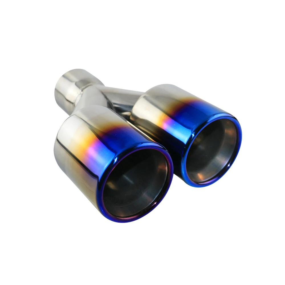 

Stainless Steel Car exhaust tip 63mm interface Dual Outlet Car Exhaust Muffler Tail Pipe Silver Blue car exterior decoration