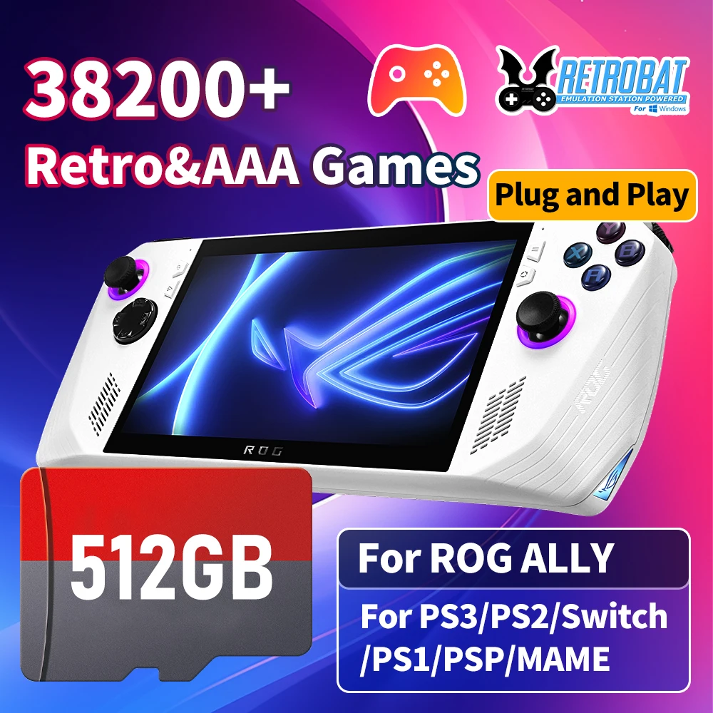 512GB Game TF Card with 38000+ AAA/Retro Games for ROG ALLY/Rog ALLY X/Wins Handheld Game Console/PC for Switch/PS3/PS2/PS1/PSP