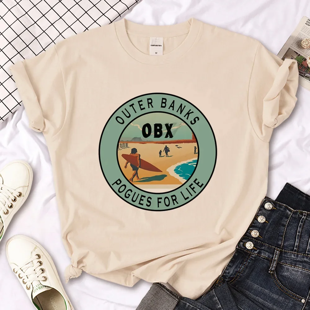 Jj Outer Banks t-shirt girl women Breathable Retro University Graphic tshirt Comfortable Pastel streetwear University