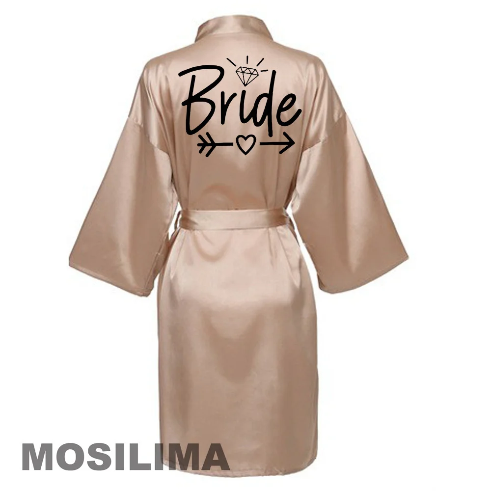 Wedding Party Team Bride Robe With Black Letters Kimono Satin Pajamas Bridesmaid Bathrobe SP037