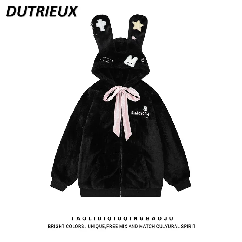 

Милое японское мягкое пальто из овечьей шерсти с капюшоном и хлопковой подкладкой для девочек, женская зимняя дизайнерская пушистая теплая хлопковая толстая куртка