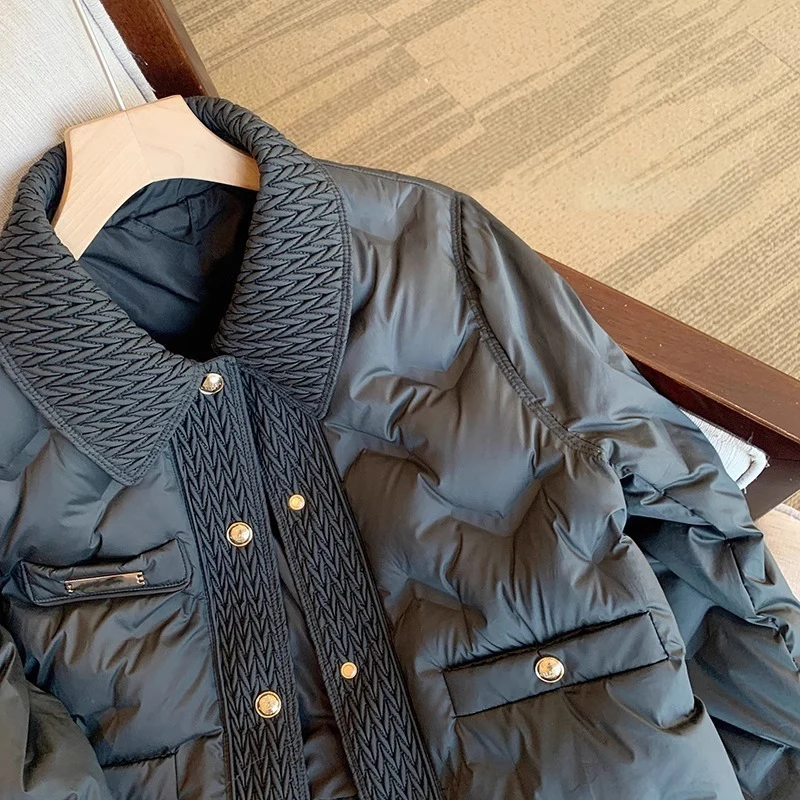 Slim Fit Lightweight Cotton Jacket for Women Black Warmth Collar Autumn Winter Fashionable Versatile Short Coat Korean Style