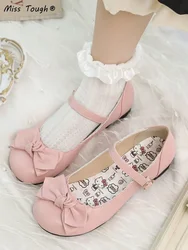 Autumn Lolita Cute Mary Janes Shoes Women Japanese Style Pure Color Bow Kawaii Sandals Female Round Toe Buckle Casual Shoes 2024