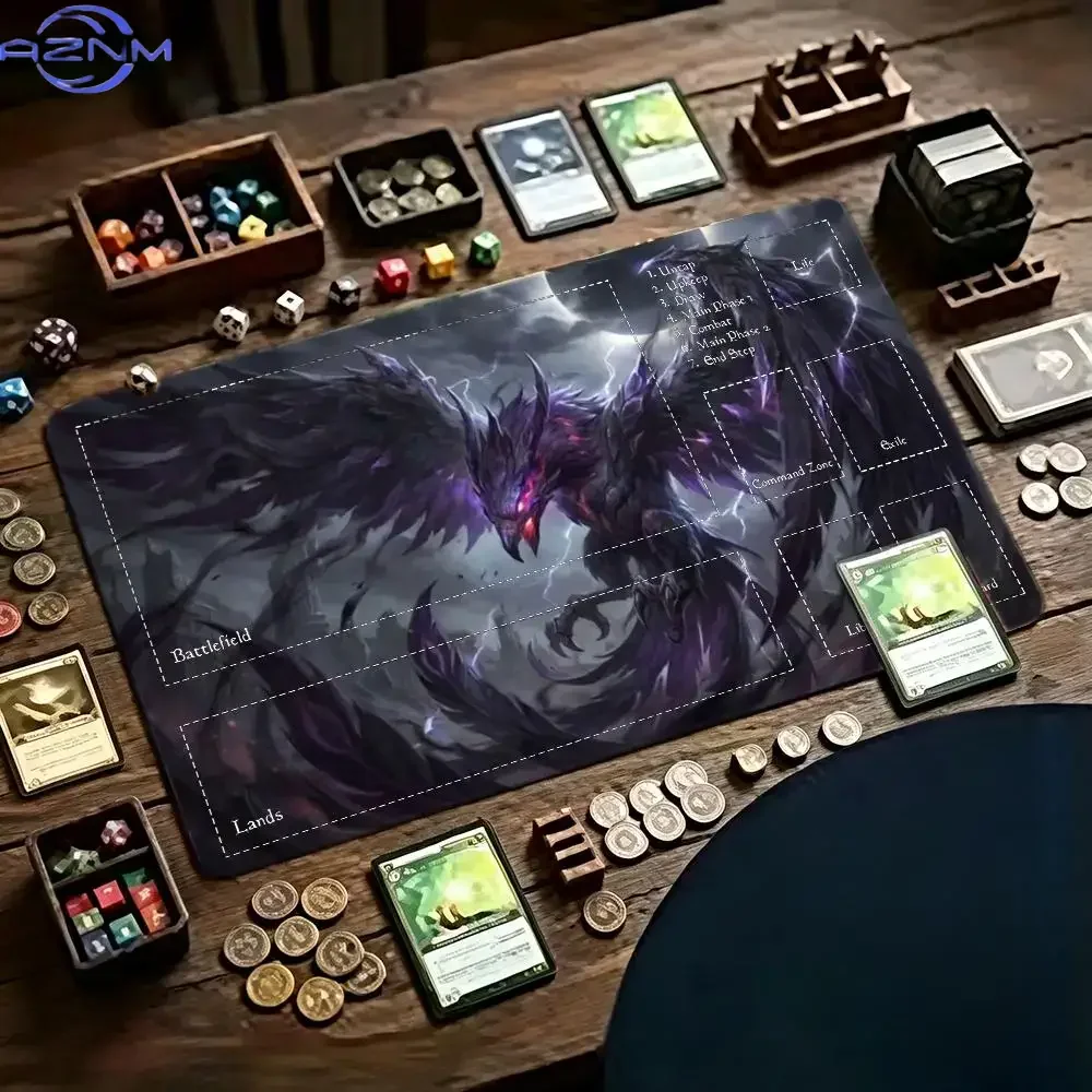 Dark Purple Phoenix Playmat TCG Card Game Mat Large Mouse Pad Non Slip Rubber Base Trading Card Game Desk Mat For MTG Board Game