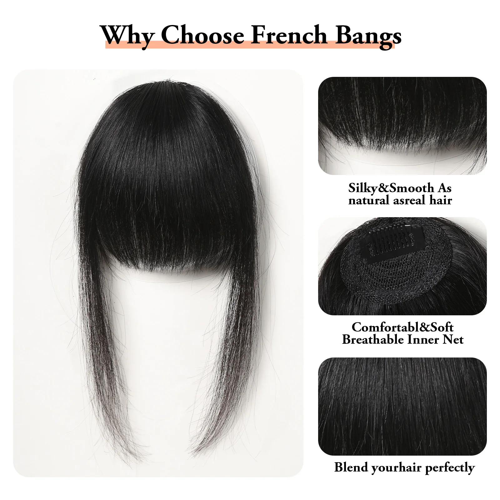 Human Hair Fringe Bangs Natural Srtaight Black Human Hair Air Bangs for Women Clips in Fringe Hair Pieces Extensions Remy Hair