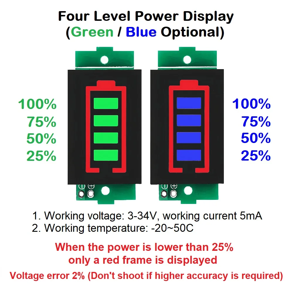 Lithium Battery Capacity Charge Indicator Display Module 1S 2S 3S 4S 5S 6S 8S 3-34V 5mA Electric Vehicle Battery Power Tester