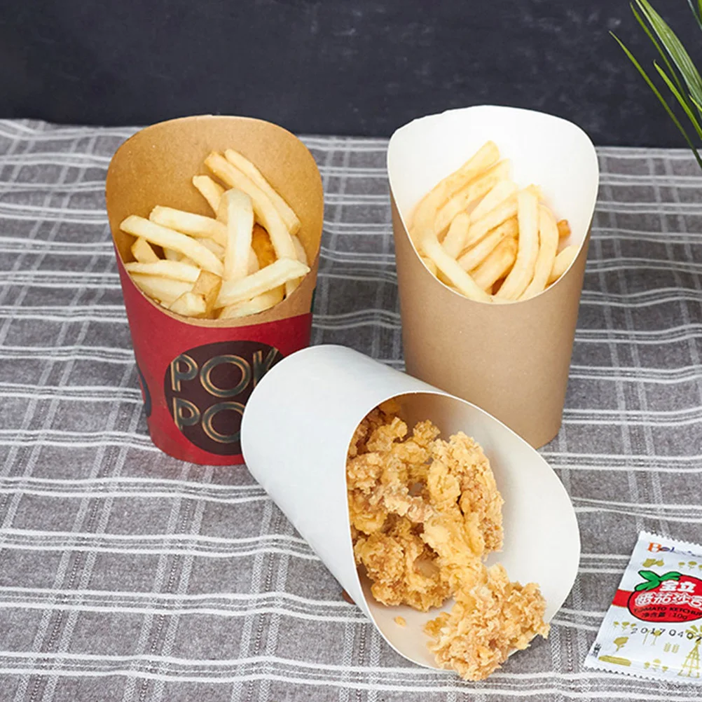 

50pcs Disposable Paper Cups for Ice French Fries Cup Cream French Fries Oblique Design Party Supplies Takeaway Mugs