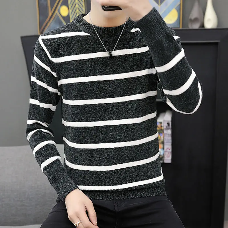 Fashion O-Neck Knitting Spliced Casual Striped Sweater Men's Clothing 2022 Autumn New Loose Korean Pullovers All-match Tops