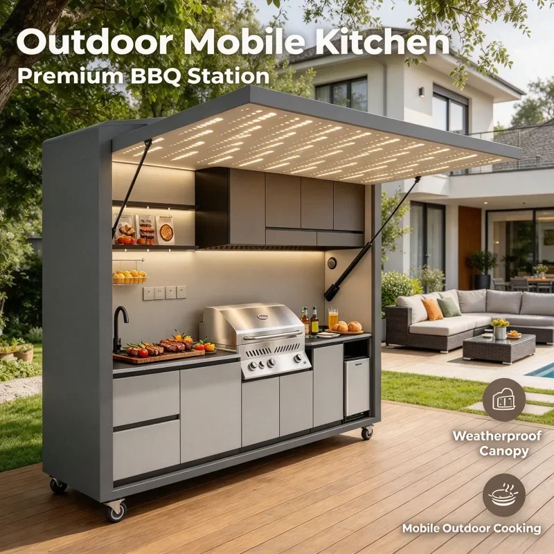 FL Mobile Outdoor Kitchen Folding Party Kitchen Modern Stainless Steel Oven Integrated Barbecue Mobile Kitchen Custom