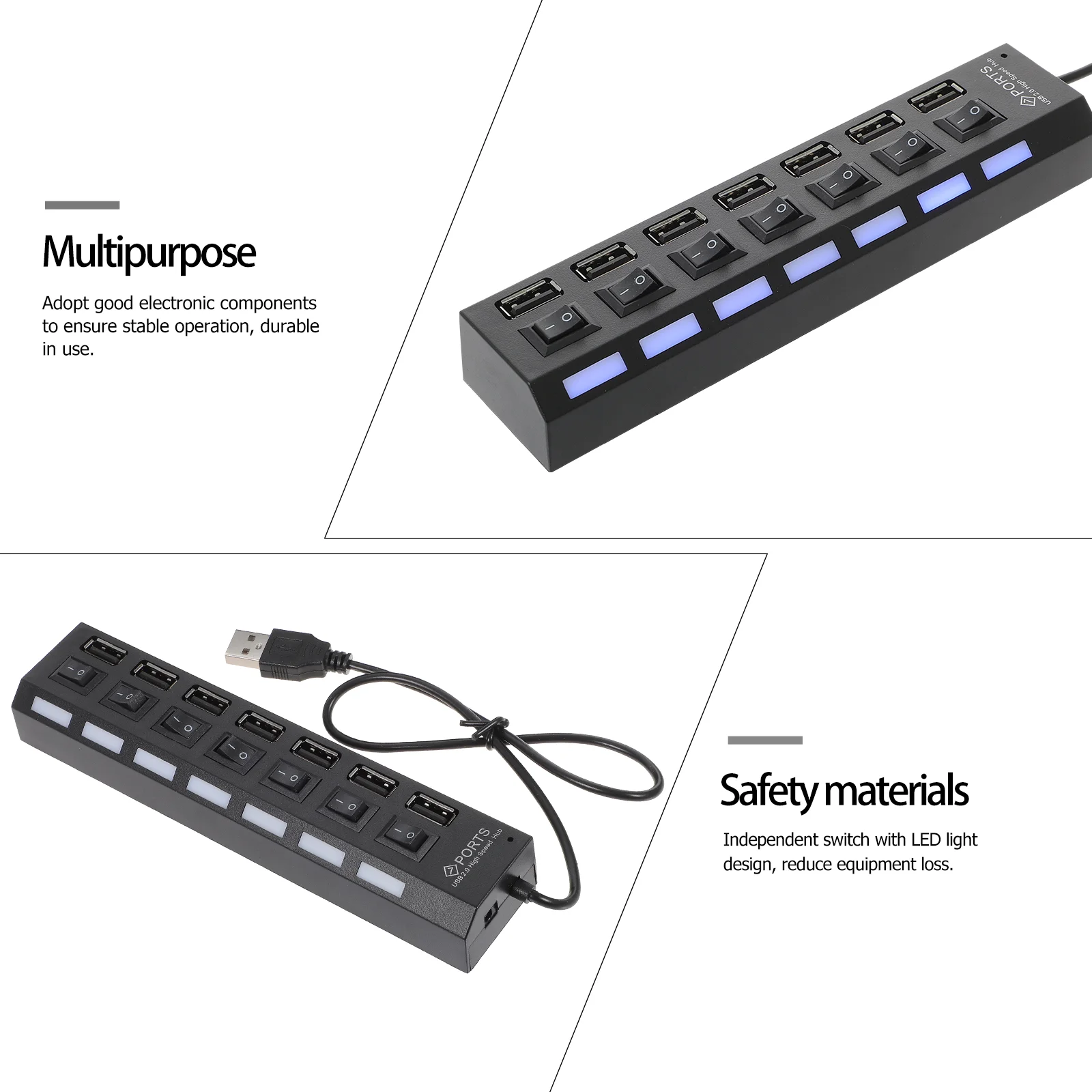 USB Port 7 Line Concentration Laptops Connector for Stick Cable Extension Multiple