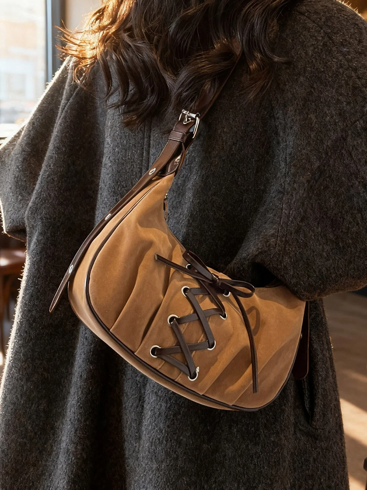 

Замшевая сумка через плечо в стиле ретро, женская модная универсальная сумка на одно плечо подмышками, большая вместительная однотонная пригородная сумка