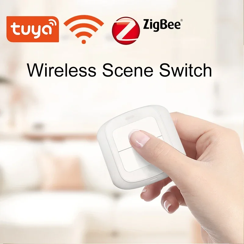 

Tuya Wi-Fi/Zigbee 2-групповой беспроводной ручной пульт дистанционного управления, кнопка переключения сцены, контроллер с питанием от батареи, устройство управления приложением для автоматизации