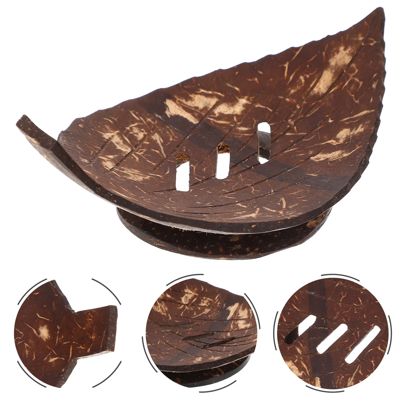 

Leaf Shaped Coconut Shell Soap Box Manual Drain Design High-Grade Portable Stable Bathroom Soap Container Smooth Polishing