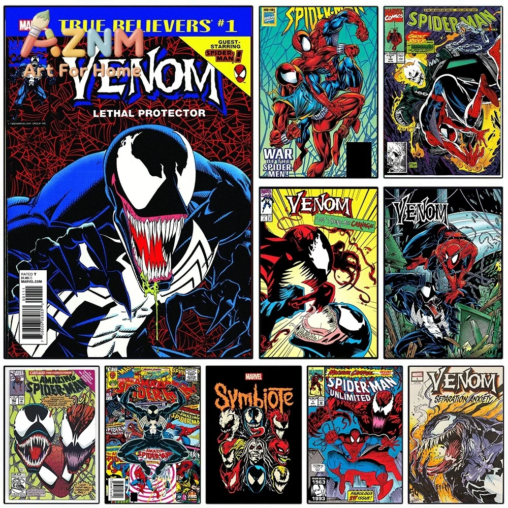 Venom Lethal Protector Vintage Comic Cover Canvas Wall Art Unframed Single Canvas Print Superhero Poster Home Bedroom Living R