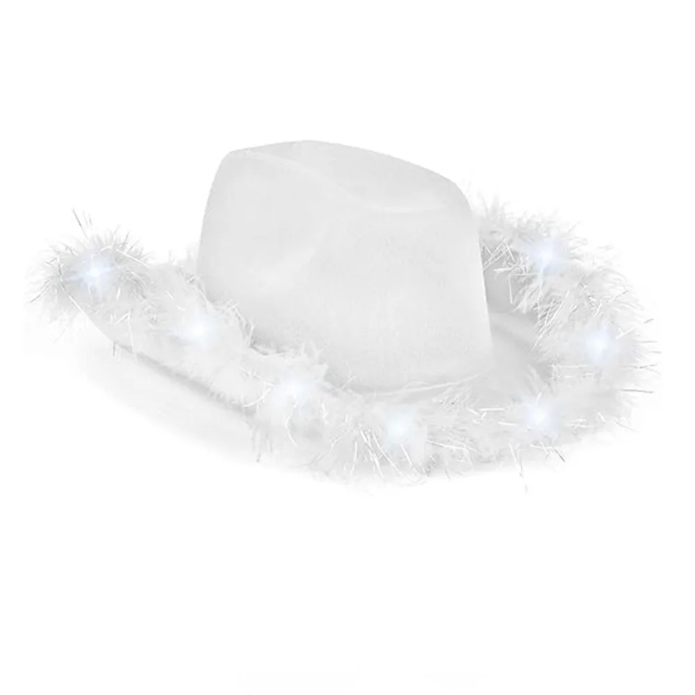 Feather Edge Led Cowboy Hat with LED Light Solid Color Costume Hat Cowboy Bucket Hat Western Events Themed Events Concerts