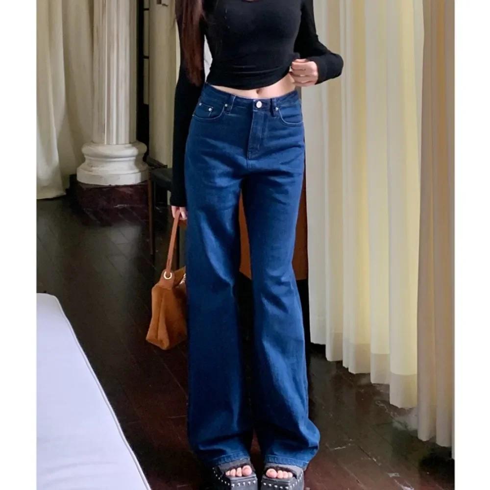 

Y2K Retro Blue Jeans Women Autumn Winter Loose Floor Straight Leg Wide Leg Trendy Pants