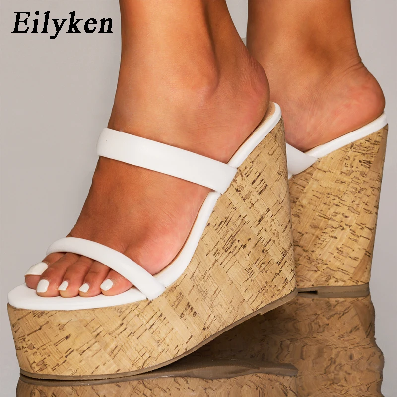 Eilyken Fashion Solid Platform Wedges Women Slippers Summer Open Toe Thick Bottom Female Slides Concise Casual Shoes