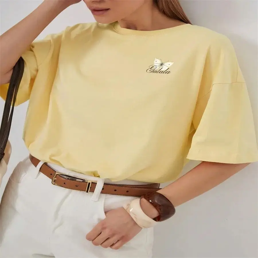 Vintage Butterfly Letter Print T Shirts Women American Harajuku Short Sleeve Y2K Tees Korean Streetwear T-shirts Kawaii Clothes