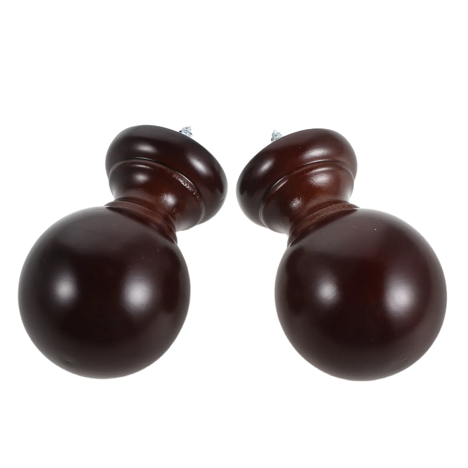 2Pcs Curtain Rod Finials Rustic Wooden Screw-on End Caps Decorative Ball Shape Replacement for 23Mm Round Drapery Poles Window